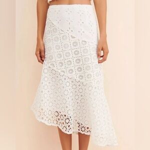 g.p.d. Mixed Eyelet Asymmetrical Midi Skirt